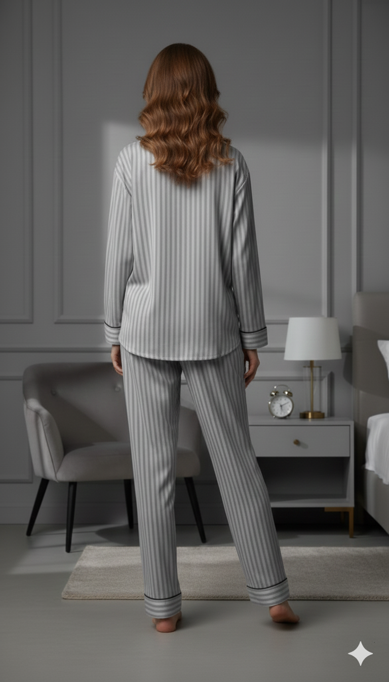 Digital  Down Night Suit - PNS-021 Grey Stripe