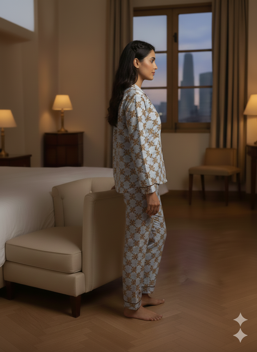 Digital Printed  Night Suit - PNS-015 Brown