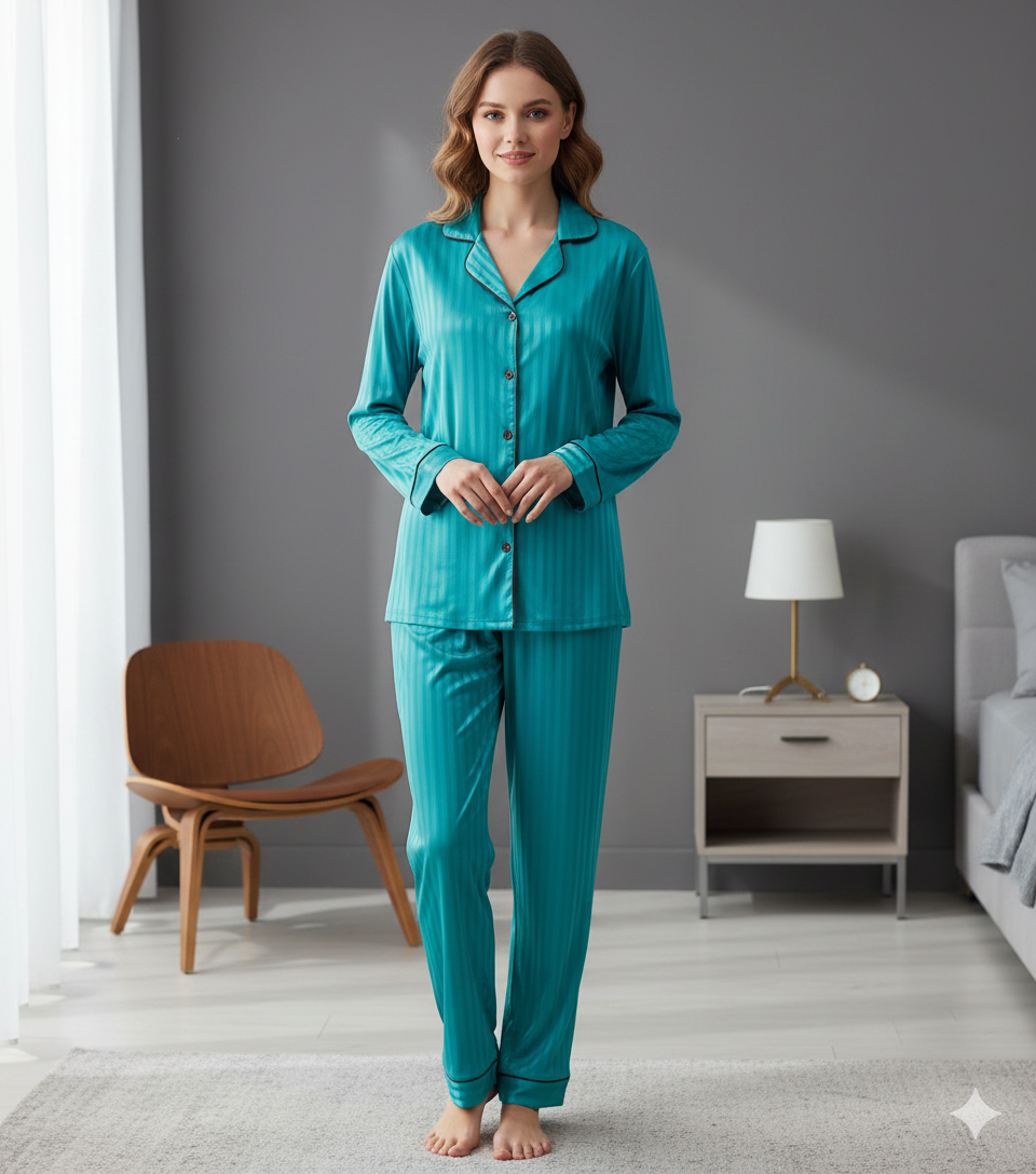 Digital Printed  Night Suit - PNS-018 Stripe Blue