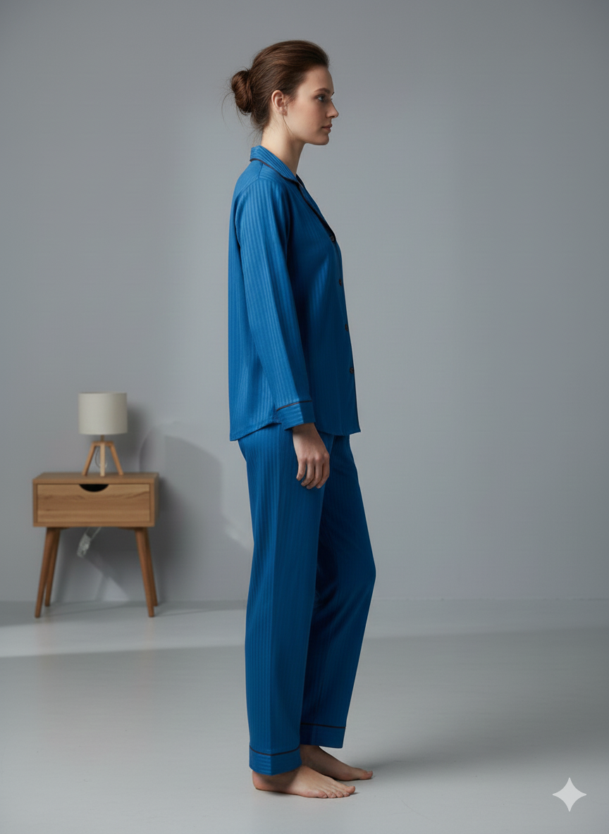 Digital Printed Night Suit - PNS-025 Stripe Dark Blue