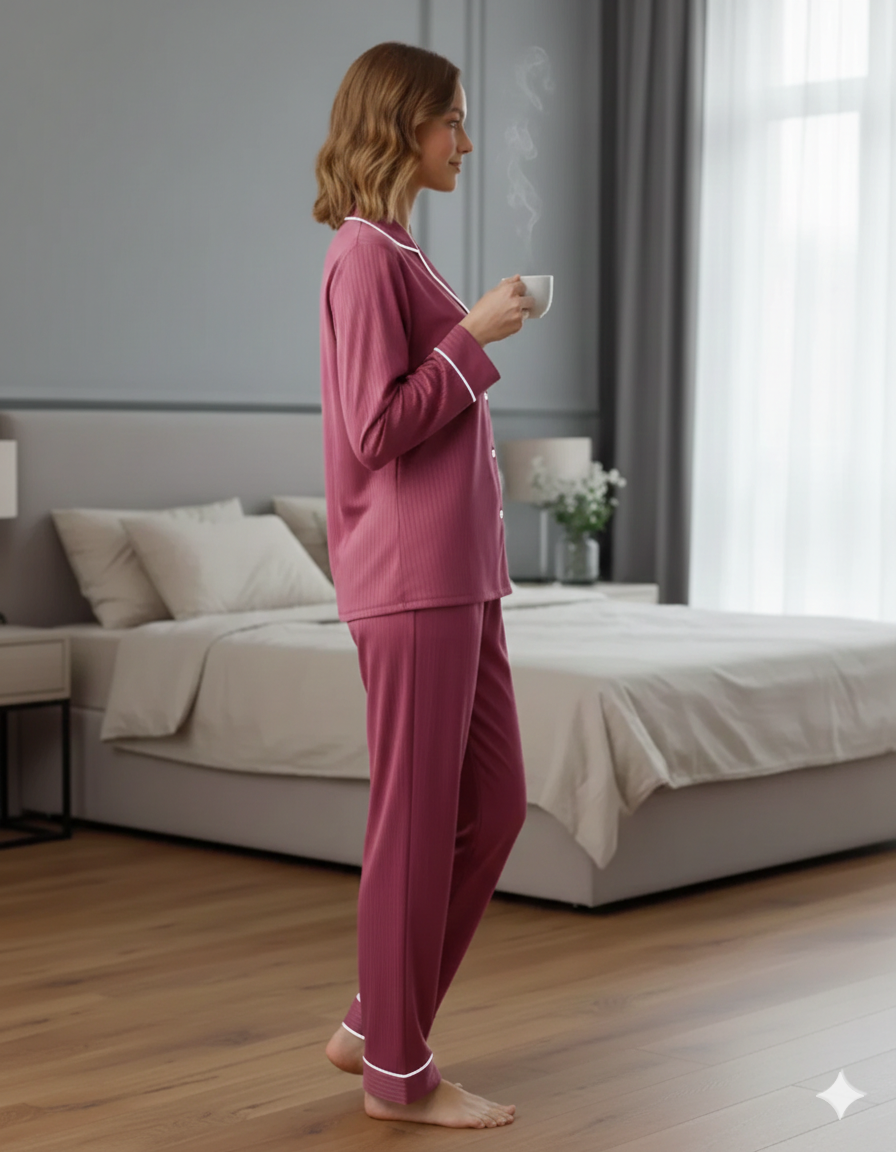 Digital Printed  Night Suit - PNS-023 Red Stripe