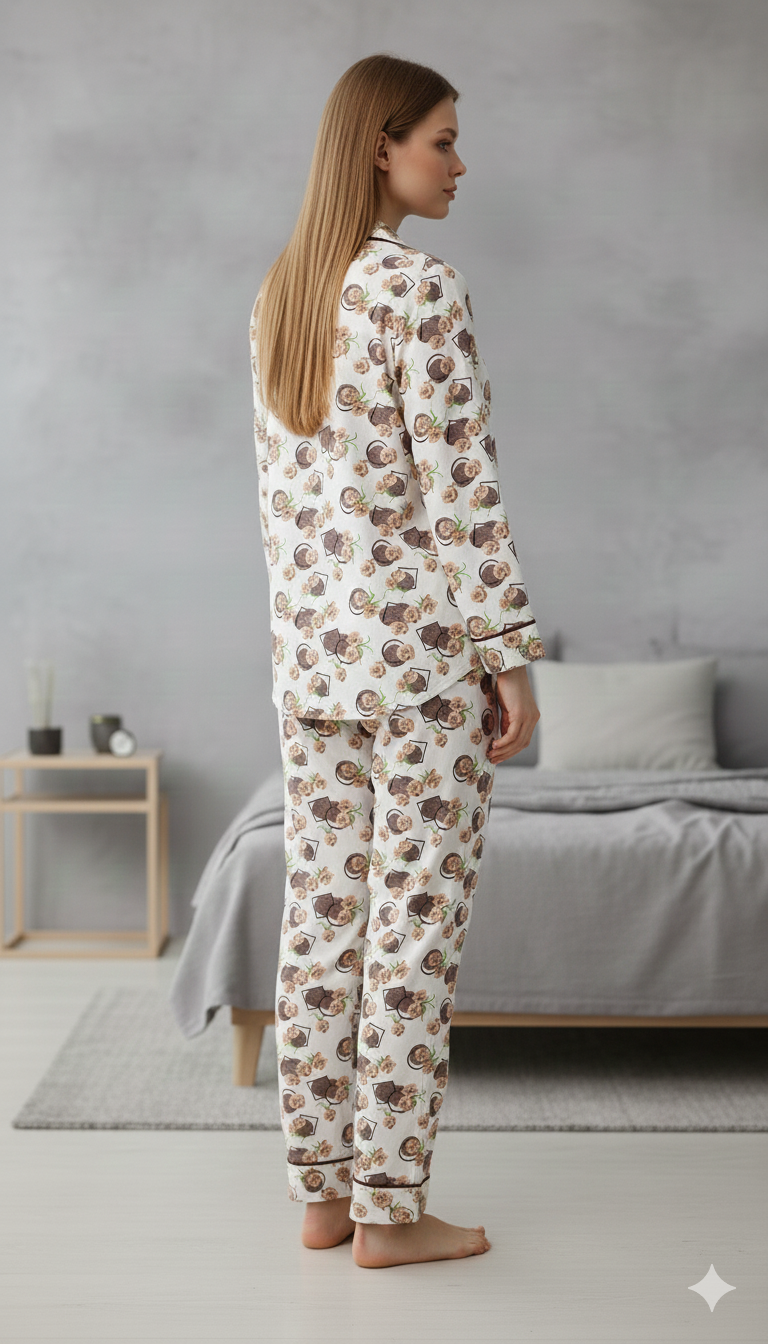 Digital Printed  Night Suit - PNS-017 Box Brown