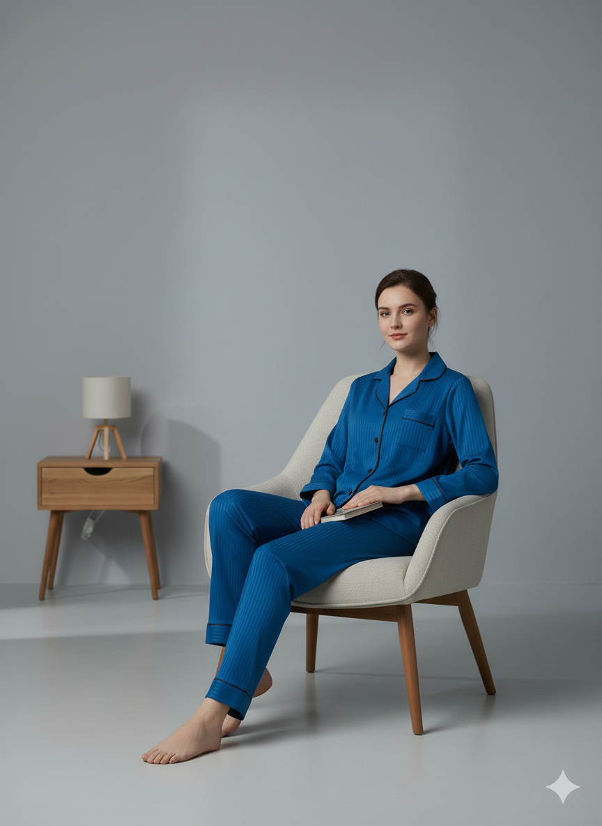 Digital Printed Night Suit - PNS-025 Stripe Dark Blue