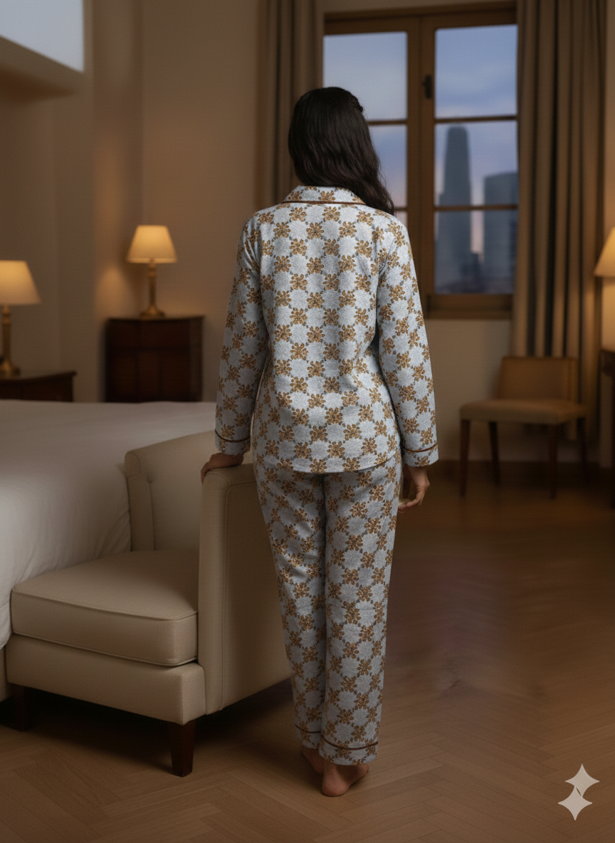 Digital Printed  Night Suit - PNS-015 Brown