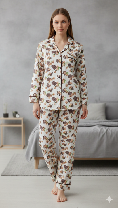 Digital Printed  Night Suit - PNS-017 Box Brown
