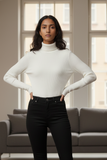 White Ribbed High Neck Top FOR WOMEN