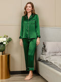 PLAIN SILK NIGHT SUIT - DARK GREEN Baggy Trouser
