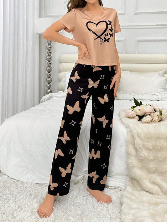 BUTTERFLY AND  HEART BROWN - PJ SUIT FOR WOMEN