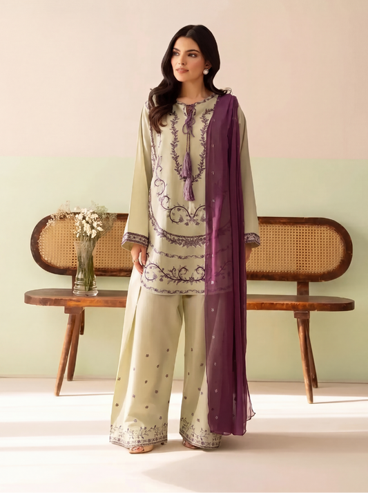 Pistachio & Plum Embroidered Lawn Co-Ord Set 2 Piece – MJ Collections