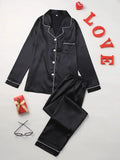 PLAIN SILK NIGHT SUIT - BLACK (Baggy trouser)