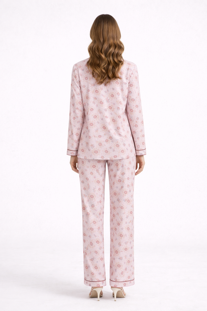 Digital Printed  Night Suit - PNS-012 Light Pink Brown Flower
