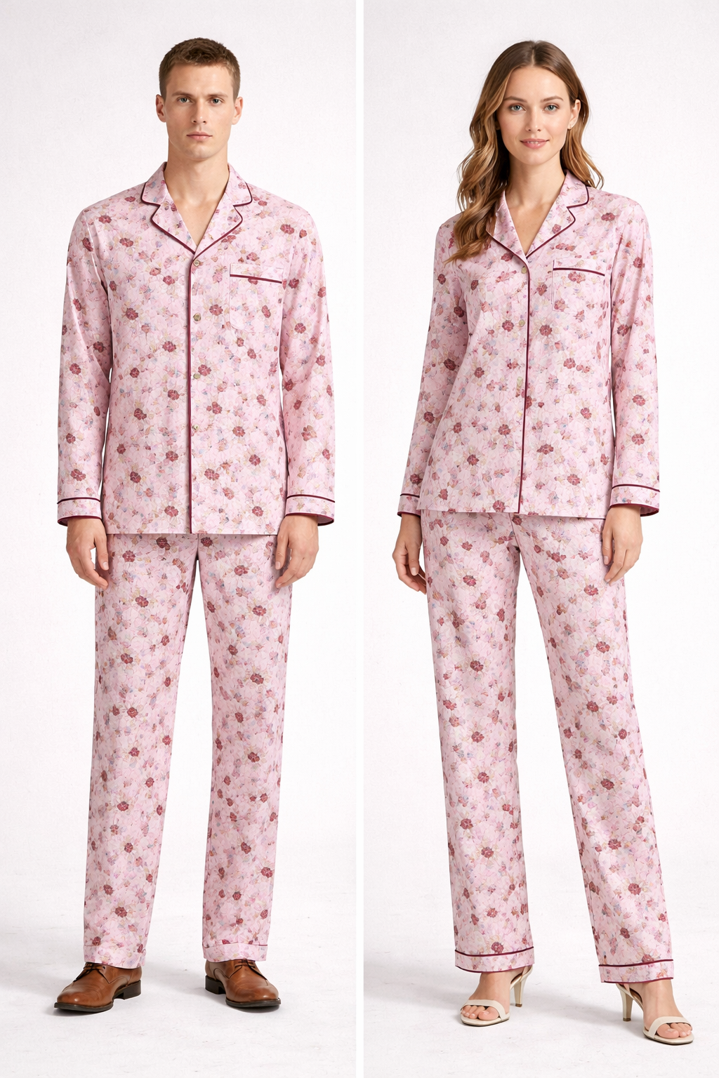 Digital Printed  Night Suit - PNS-012 Light Pink Brown Flower