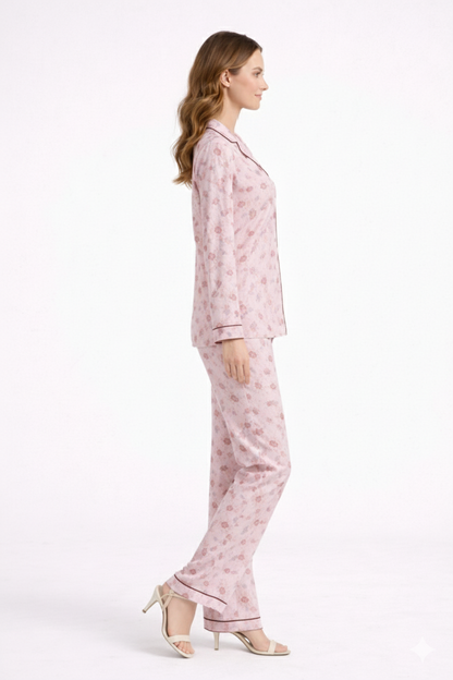 Digital Printed  Night Suit - PNS-012 Light Pink Brown Flower