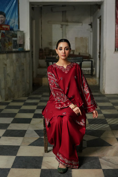 Crimson Red Embroidered Lawn Co-Ord Set 2 Piece – MJ Collections