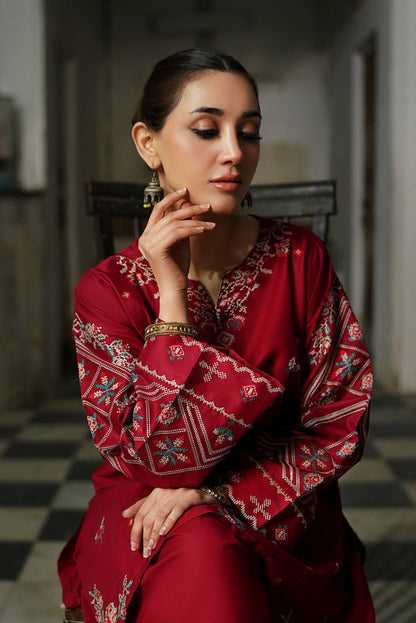 Crimson Red Embroidered Lawn Co-Ord Set 2 Piece – MJ Collections