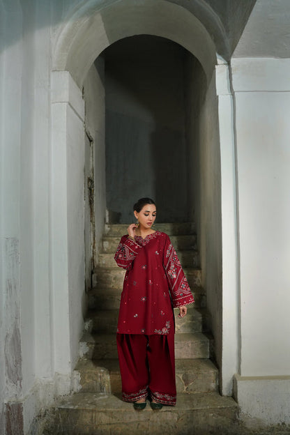 Crimson Red Embroidered Lawn Co-Ord Set 2 Piece – MJ Collections