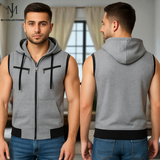Grey Sleeveless Hodded Zipper