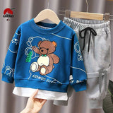 Blue & Brown Bear Printed SweatShirt And Trouser For KIDS