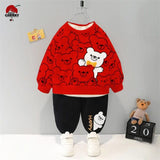 Red & White Bear Printed SweatShirt And Trouser For KIDS.