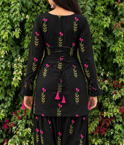 Premium Black Green Leaf kurti