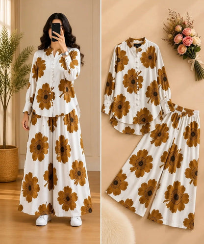 Floral Print Co-Ord Set with Long Tunic & Wide-Leg Pants