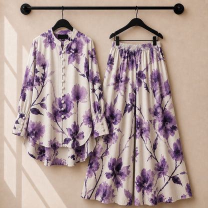Floral Print Co-Ord Set with Long Tunic & Wide-Leg Pants