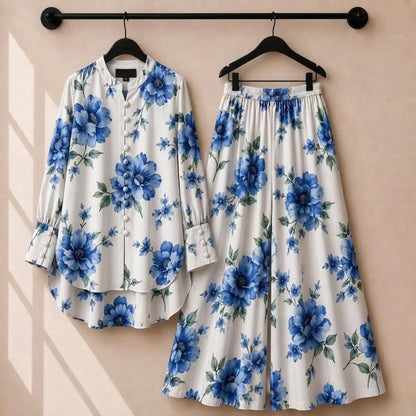 Floral Print Co-Ord Set with Long Tunic & Wide-Leg Pants