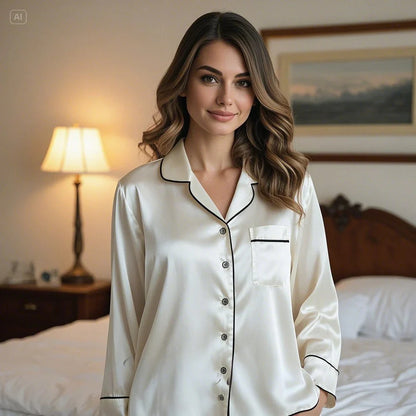 PLAIN SILK NIGHT SUIT - Baggy Trouser