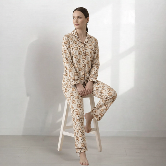 Digital Printed  Night Suit - PNS-014 Black Brown flower