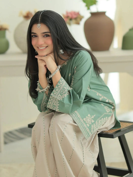 Sage Green Embroidered Lawn Co-Ord Set 2 Piece – MJ Collections
