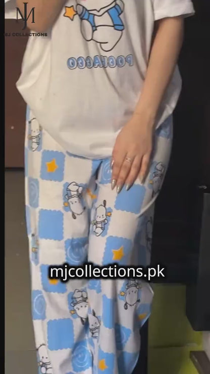 Red Smiley Full Sleeves Printed Pajama Night Suit