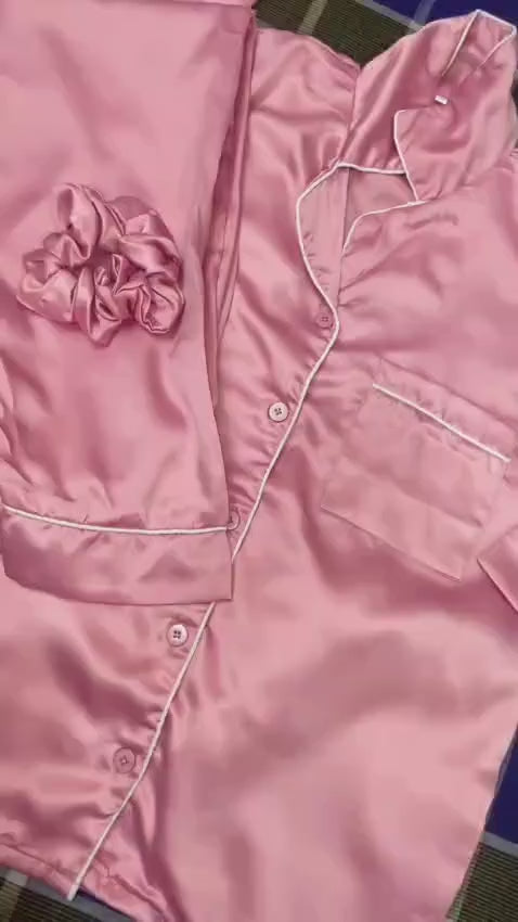 Dark Pink Plain Silk Suit – Baggy Trouser