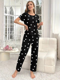 Black White Small Hearts Printed Night Suit