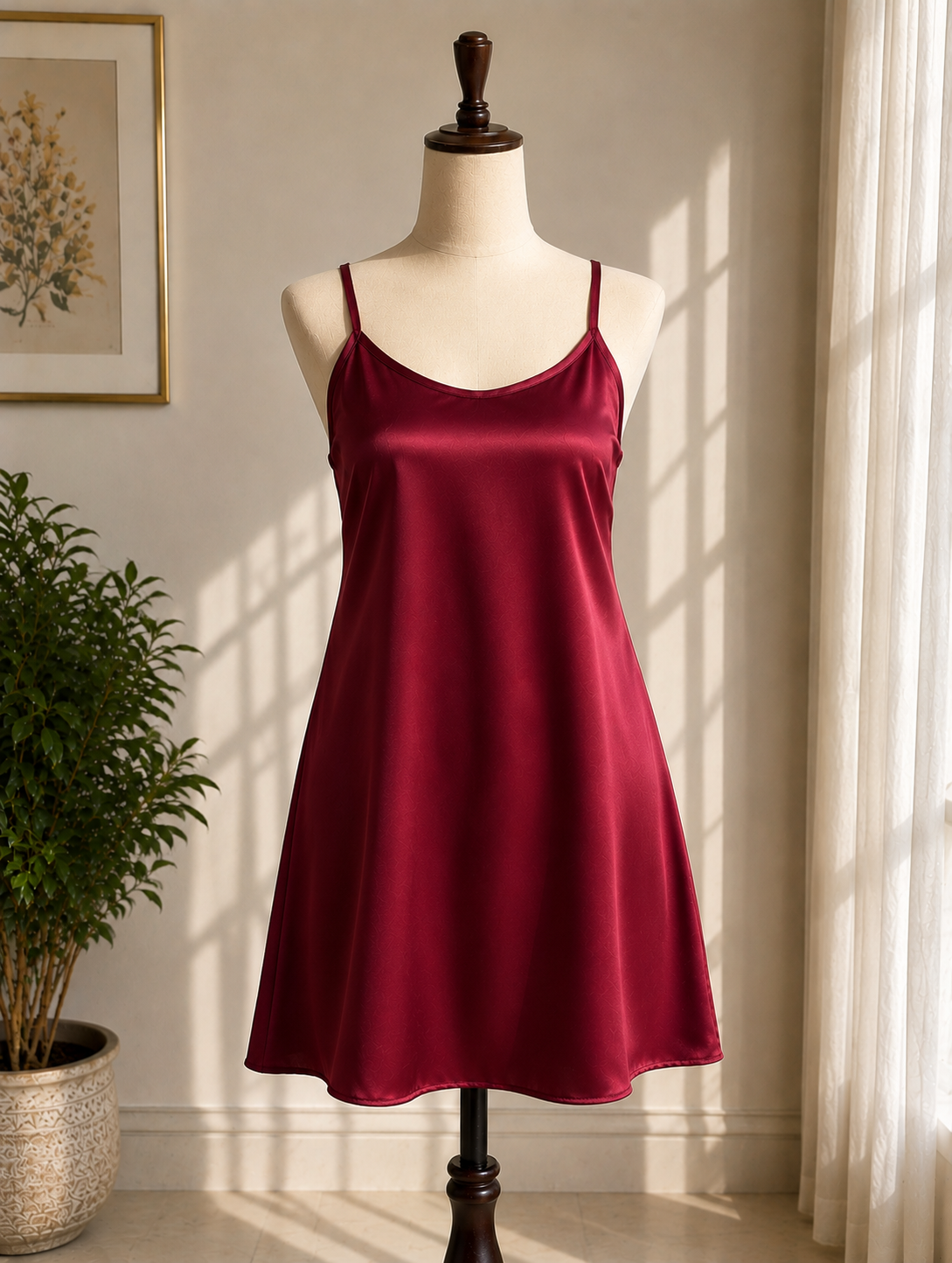 Mehroon Silky Nightgown