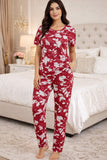 Red pattren printed PJ SUIT
