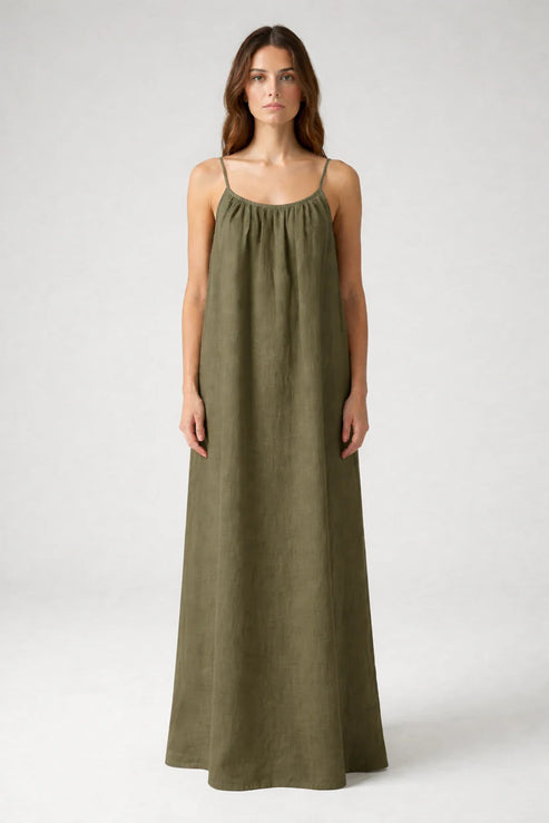 STUNNING BACKLESS MAXI DRESS - COMMANDO GREEN