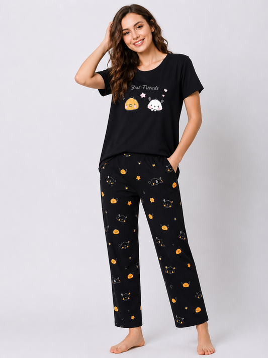 BEST FRIEND PRINTED NiGHT SUIT BLACK
