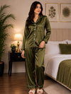 Olive Green Plain Silk Suit – Baggy Trouser
