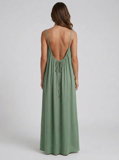 STUNNING BACKLESS MAXI DRESS - GREEN