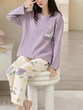 Lilac Pocket Flower Full Sleeves Pj Suit
