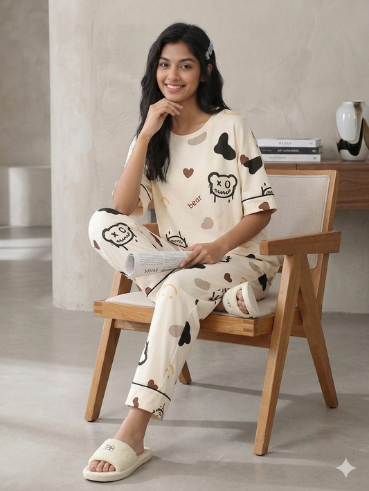 CREAM BEAR PJ-SUIT