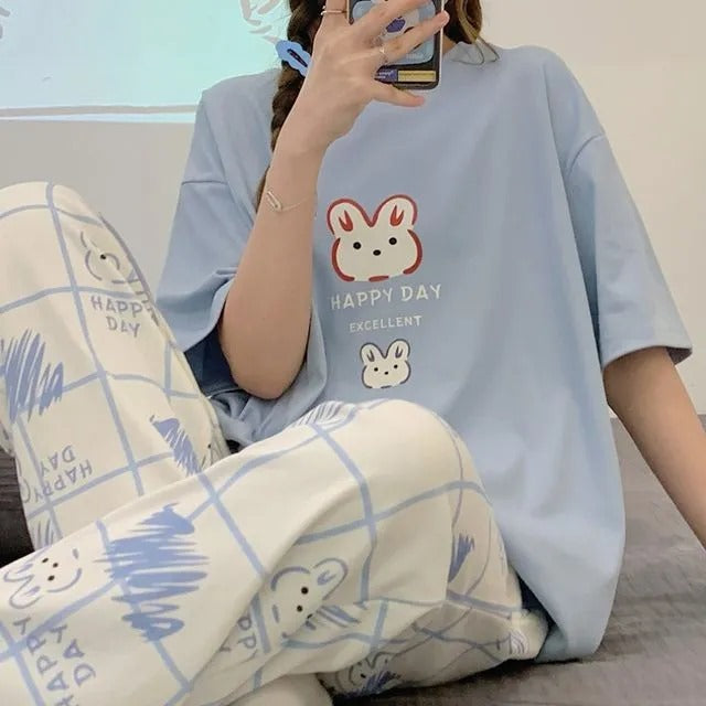 Dream Bunny Sky Blue Soft Cotton PJ Suit