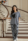 DOUBLE HEART PRINTER CHARCOAL - PJ SUIT FOR WOMEN