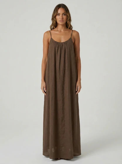 STUNNING BACKLESS MAXI DRESS - BROWN