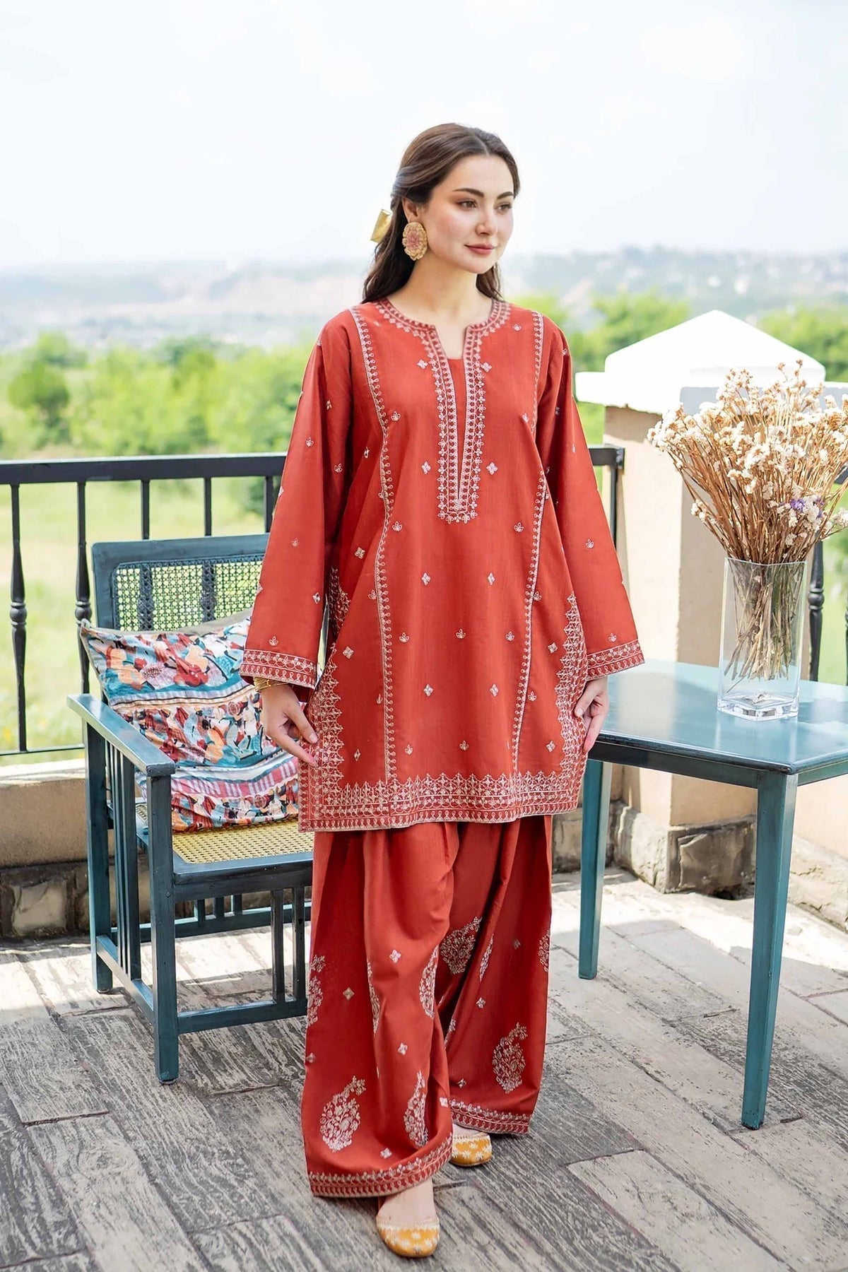 Rust Orange Embroidered Lawn Co-Ord Set 2 Piece – MJ Collections