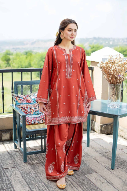 Rust Orange Embroidered Lawn Co-Ord Set 2 Piece – MJ Collections