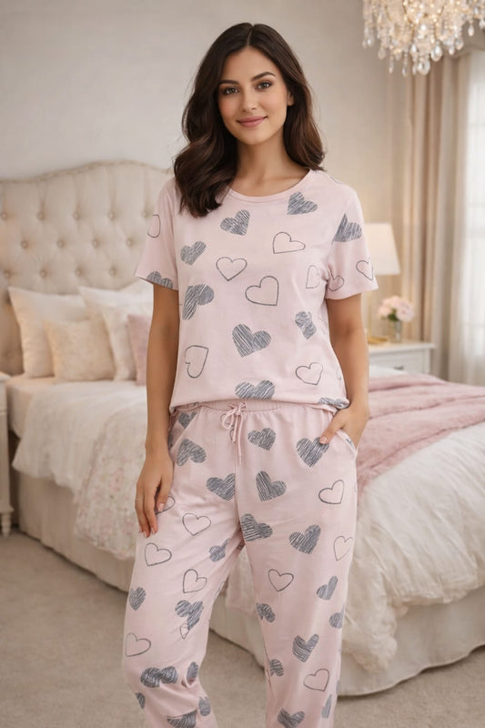 Gray heart pattren printed PJ Suit