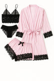 Royal Bridal Silk 4pcs set - White Pink Stripe