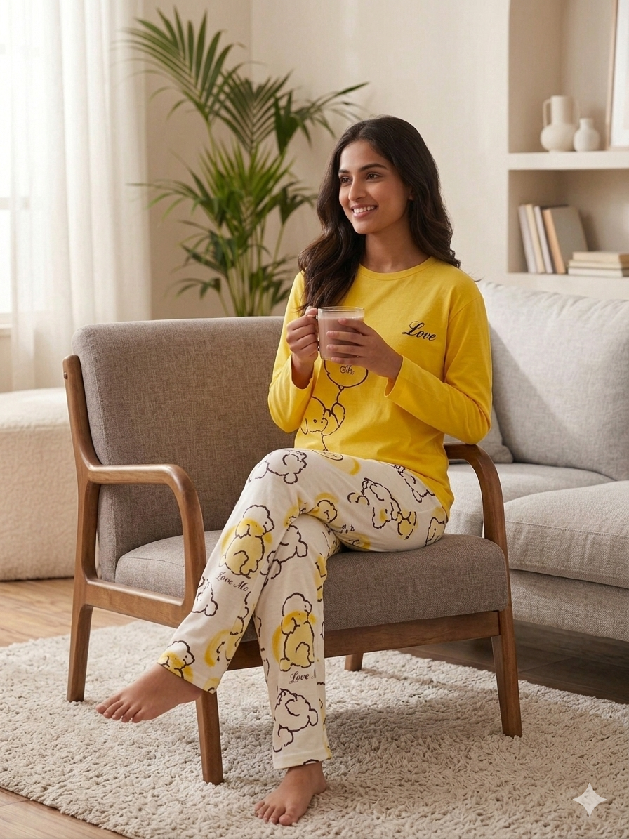 Yellow Love Soft cotton PJ Suit