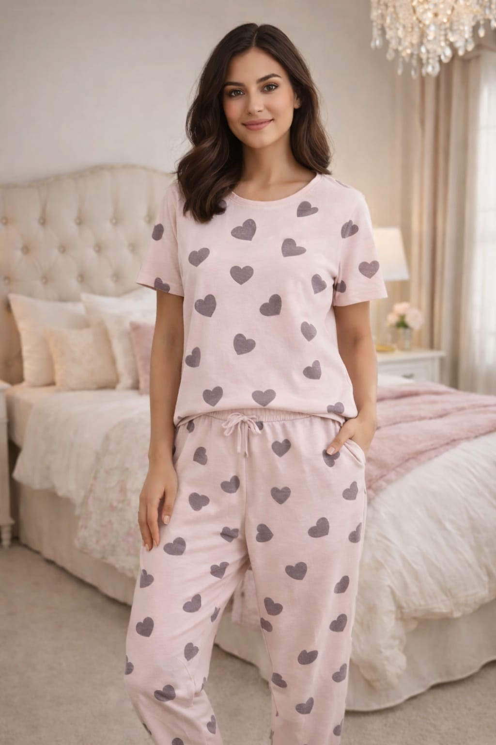 Heart pattren pink printed PJ Suit